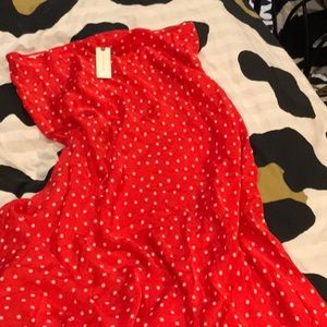 Red and white polka D. silk skirt- anthropology
